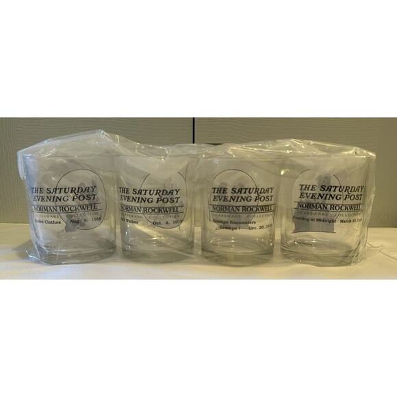 Norman Rockwell The Saturday Evening Post Vintage Set of 4 Rocks Glasses NEW - Picture 2 of 10